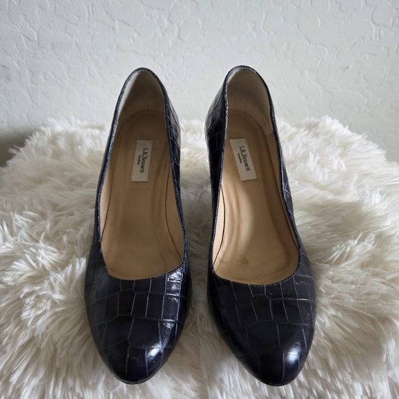 L.K. Bennet Winola Navy Blue Croc Effect Courts Heel Pumps Size 37 | 7 - Picture 1 of 12